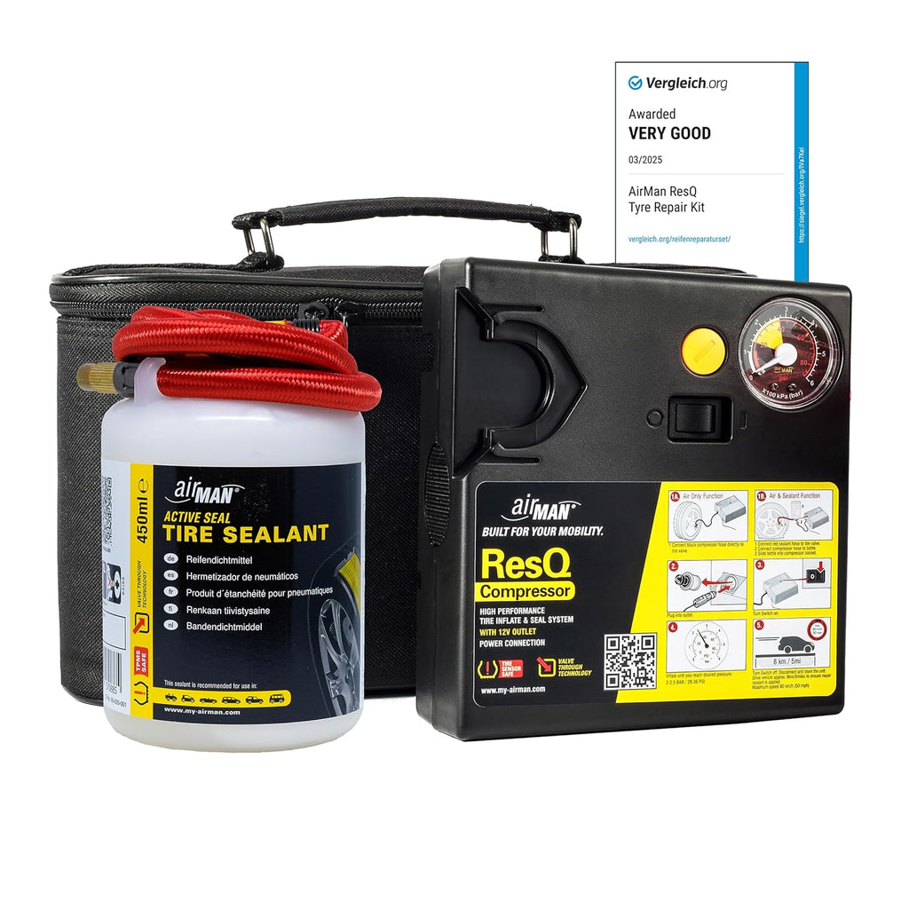 Resq Emergency Tire Repair Kit with Easy Valve Puncture Repair Sealant and Air Compressor, Compatible with All Car Makes and Models