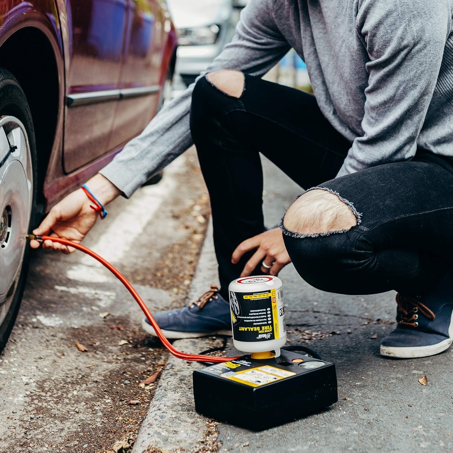 Resq Emergency Tire Repair Kit with Easy Valve Puncture Repair Sealant and Air Compressor, Compatible with All Car Makes and Models