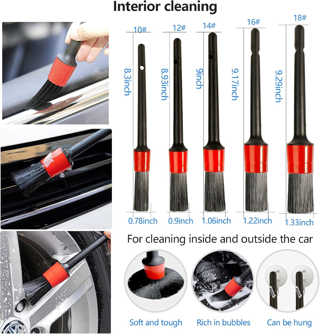 16-Piece Car Detailing Brush Set for Comprehensive Cleaning of Wheels, Interiors, and Exteriors