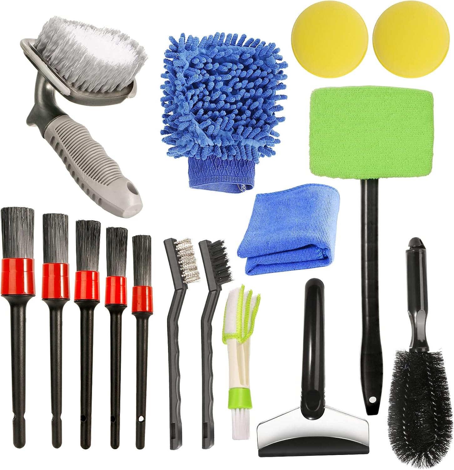 16-Piece Car Detailing Brush Set for Comprehensive Cleaning of Wheels, Interiors, and Exteriors