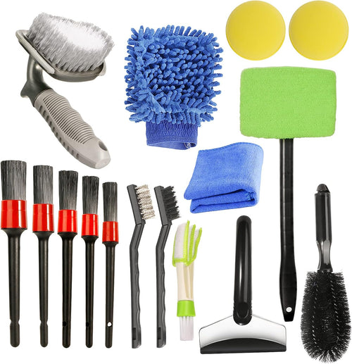 16-Piece Car Detailing Brush Set for Comprehensive Cleaning of Wheels, Interiors, and Exteriors