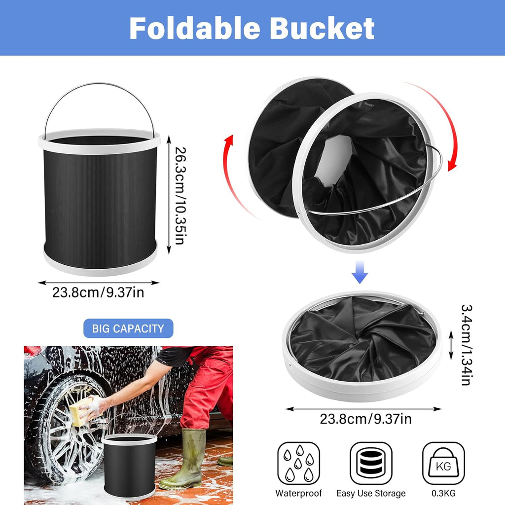 16-Piece Comprehensive Car Cleaning Kit for Exterior and Interior Care, Including Wheel Brush, Bucket, Air Vent Brush, Washing Gloves, Sponges, Window Scraper, Duster, and Detail Brush