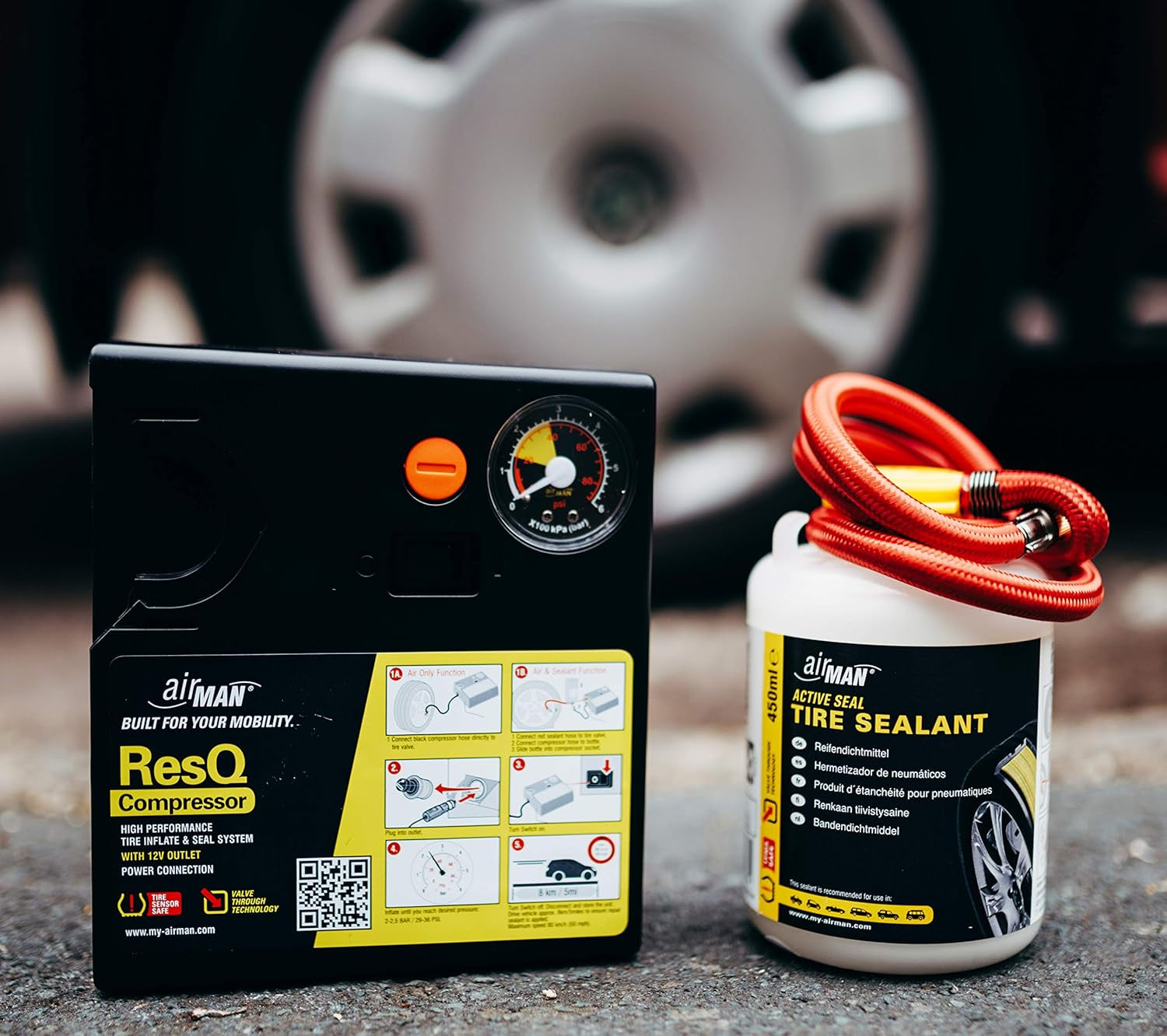 Resq Emergency Tire Repair Kit with Easy Valve Puncture Repair Sealant and Air Compressor, Compatible with All Car Makes and Models