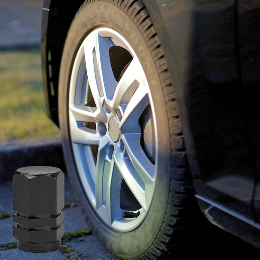 4-Piece Universal Aluminum Tire Valve Stem Caps - Hexagon Valve Covers for Car Tires